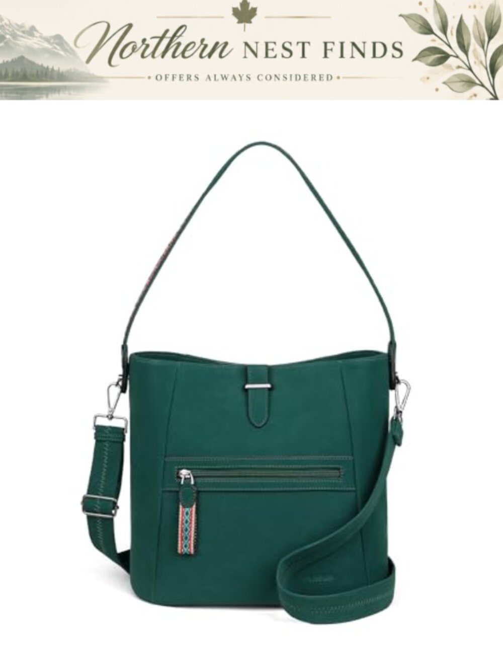 Faux Leather Bucket Bag Wide Strap Crossbody Shoulder Hobo Purse